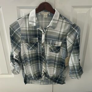 NWT girls plaid front tie shirt